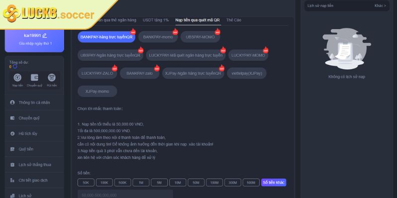 Nạp Rút Tiền luck8 1 Ưu điểm nổi bật khi nạp rút tiền Luck8