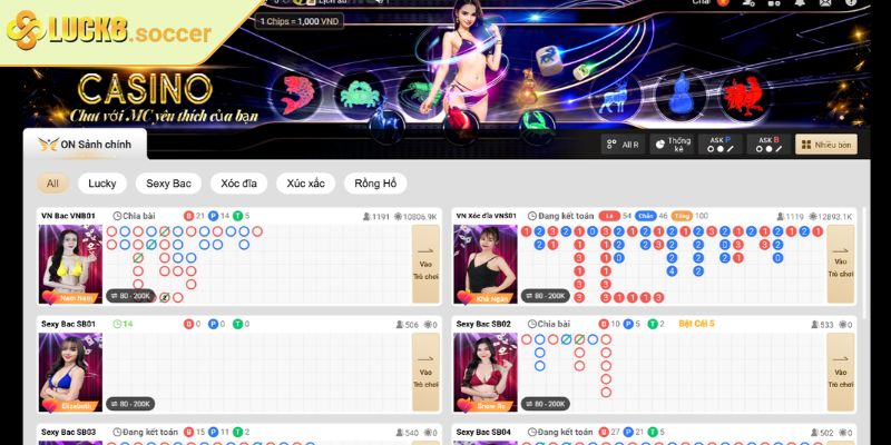 ON Casino LUCK8 - Trải Nghiệm Sảnh Trực Tuyến Đẳng Cấp 2 Kho trò chơi đa dạng